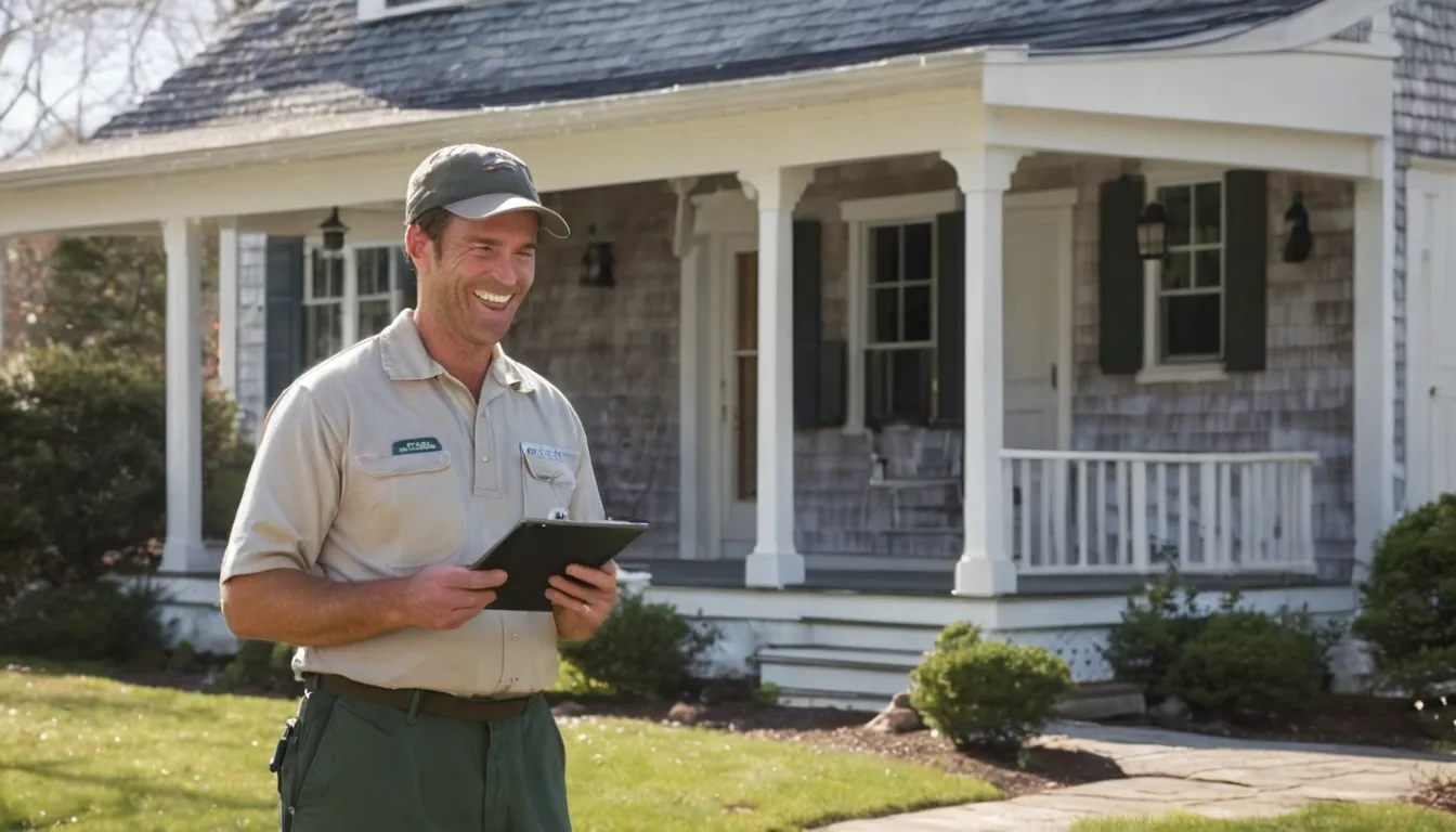 A friendly pest control provider talking with a homeowner at the front door of a home in Sayreville