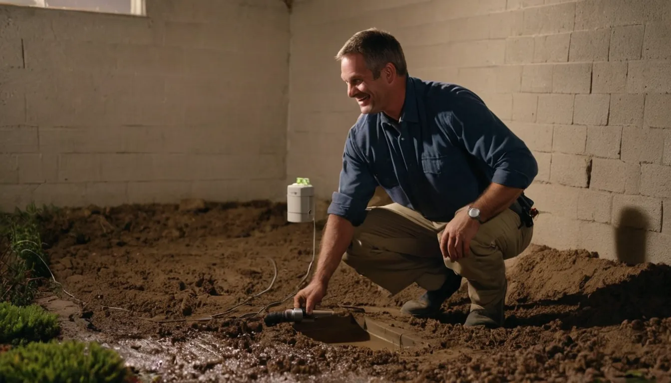 Friendly provider inspecting a stone foundation wall in a basement of a home in Sayreville while a homeowner looks on
